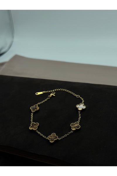 LAYDA Yonca Bileklik Büyük Model Kahverengi Gold Yansımalı Yılbaşı Özel