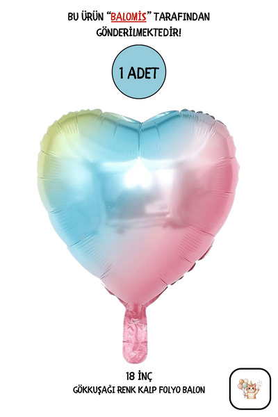BALOMİS Gökkuşağı Renk Kalp Şekilli 18 İnç Folyo Balon
