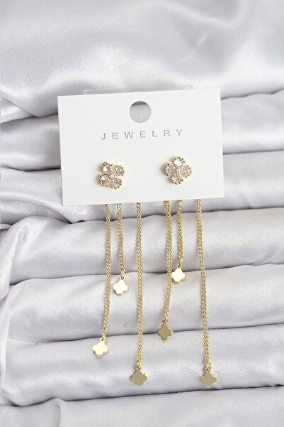 Marsilyan Brass Gold Color Clover Model Dangle Women's Earrings