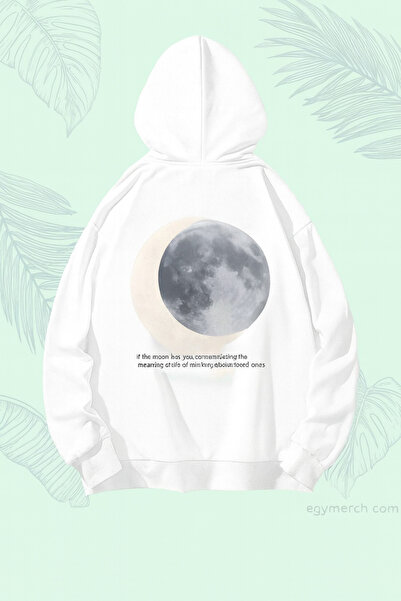 CLASSY.MODA سويت شيرت للجنسين قصة فضفاضة بغطاء رأس Moon Phases مطبوع مينيمال ...