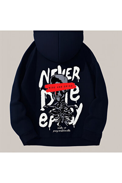 CLASSY.MODA Hanorac unisex supradimensionat cu glugă Never Die Rise and Grind...