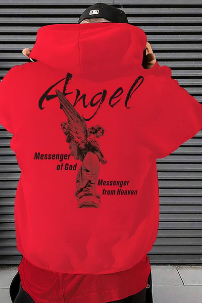 CLASSY.MODA Unisex oversized με κουκούλα Φούτερ με στάμπα με αγγελική φιγούρα...