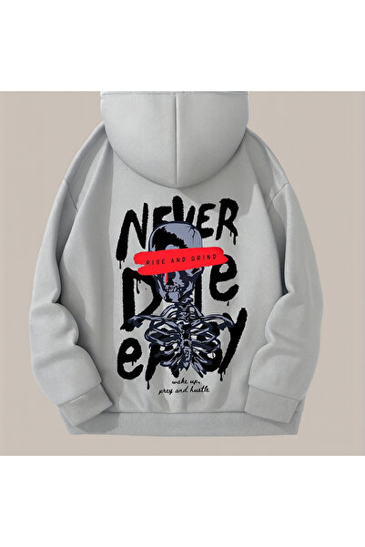 CLASSY.MODA Hanorac unisex supradimensionat cu glugă Never Die Rise and Grind...