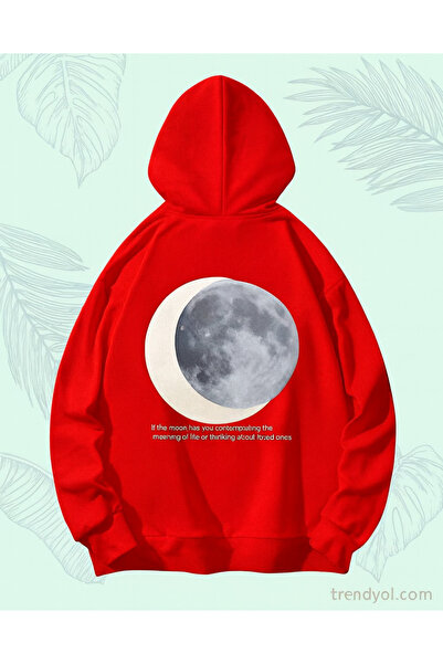 CLASSY.MODA سويت شيرت للجنسين قصة فضفاضة بغطاء رأس Moon Phases مطبوع مينيمال ...