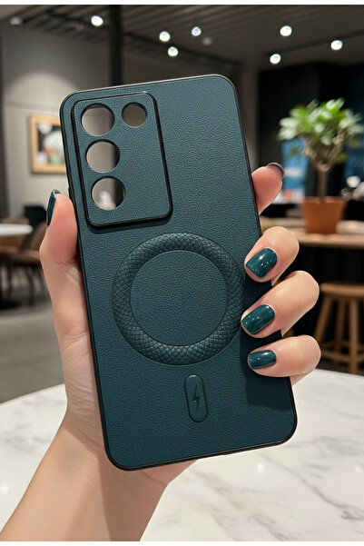 TechTrove Vivo V30 Lite Uyumlu MagSafe Destekli Lüks Deri Görünümlü Kamera Ko...