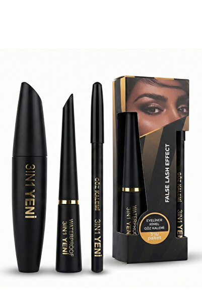 Femmelogy 3 in 1 Suya Dayanıklı Maskara Eyeliner Göz Kalemi Seti Akmayan Siyah Rimel Paketi