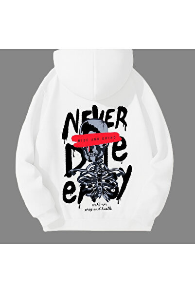 CLASSY.MODA Unisex oversized με κουκούλα Never Die Rise and Grind Skeleton Le...