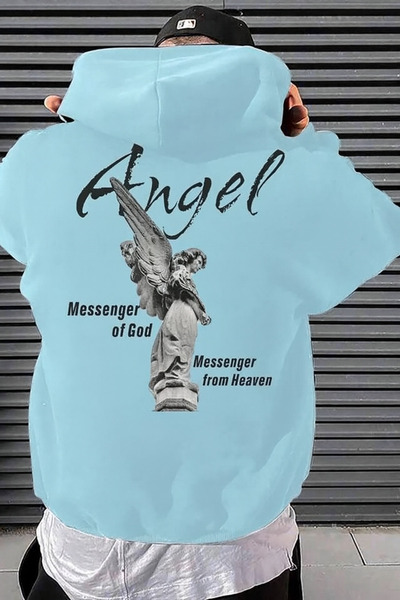 CLASSY.MODA Unisex oversized με κουκούλα Φούτερ με στάμπα με αγγελική φιγούρα...