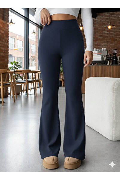 EQRUO TEKSTİL KADIN YÜKSEK BEL RAHAT ESNEK İSPANYOL PAÇA SCUBA CREP TAYT PANTOLON