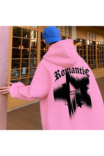 CLASSY.MODA سويت شيرت للجنسين قصة فضفاضة بغطاء رأس رومانسي سايز مطبوع ستريت و...