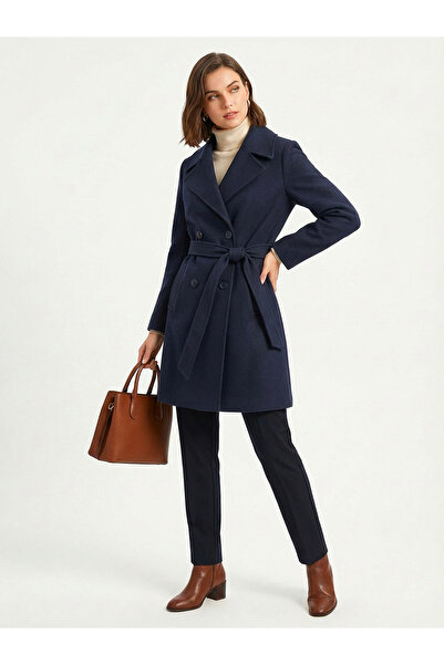 Soydan Güner Kadın Kısa Kruvaze Kaban Lacivert 1480