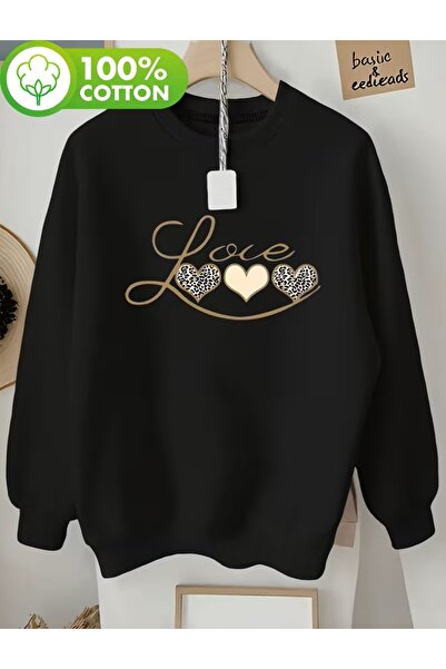 LELVANİ سويت شيرت بطباعة قلب ذهبي ونمط الفهد