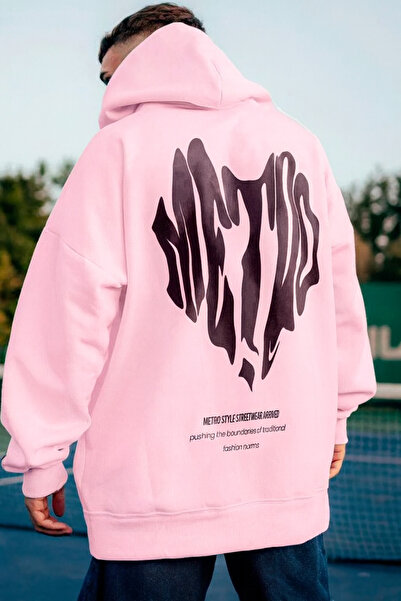 CLASSY.MODA Φούτερ Unisex oversized με κουκούλα Metro Font με τύπωμα Streetwe...