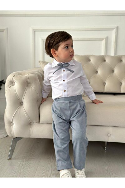 Z KİDS New Bow Tie Gray Shirt Set Baby Boy Children's Set