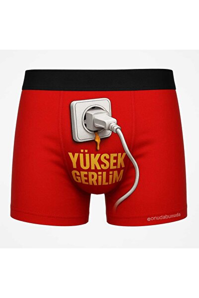 Onudabunuda Baskılı Erkek Boxer Yüksek Gerilim Kırmızı