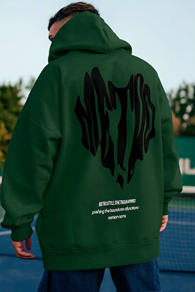 CLASSY.MODA Φούτερ Unisex oversized με κουκούλα Metro Font με τύπωμα Streetwe...