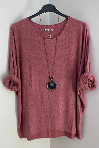 AYASOFYA OTANTIK Bluză casual din tricot pentru femei, cu accesorii, cu colier cu trandafiri italieni uscați