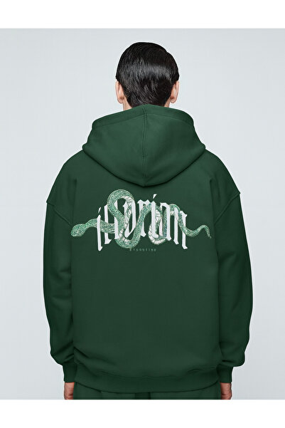 CLASSY.MODA Unisex supradimensionat cu glugă Model șarpe cu text Bloodline cu...