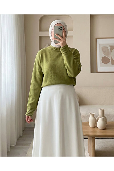 Modamorfo Half-High Collar Casual Knitwear Sweater -F.Green
