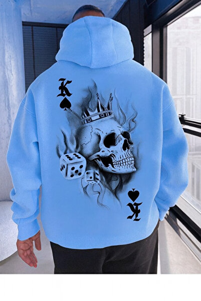 CLASSY.MODA Unisex supradimensionat cu glugă King Skull Crown Dice Pattern Mug Symbol cu imprimeu Streetwear Swea tricou