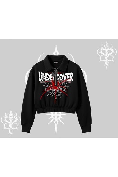 Tarzsokak سترة بيضاء قصيرة بسحاب نصفي من سبايدر أندر كور