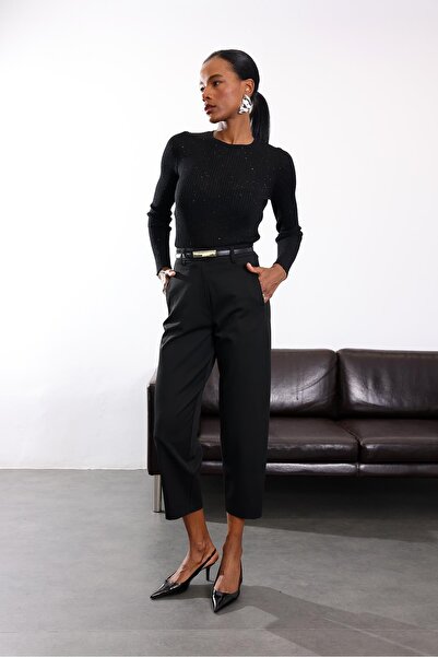 5in1Canpolat Siyah Havuç Kesim Kumaş Pantolon 9957