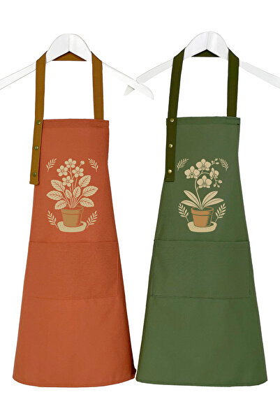 Hulganz Kitchen Apron Set of 2 Stain Resistant Water Repellent Fabric Colorfast Print Orchid Violet Floral Apron