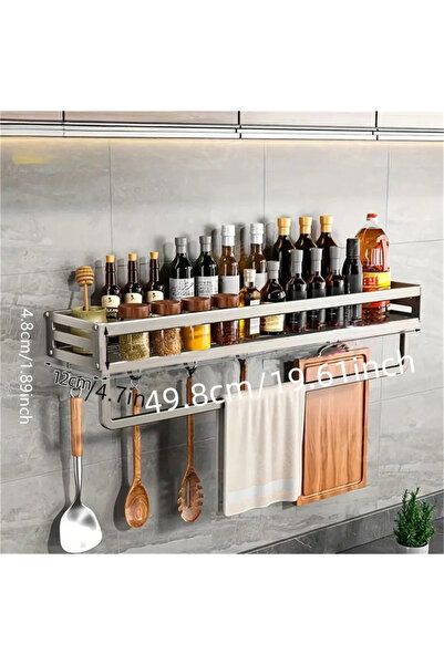Choice4 رف توابل متعدد الوظائف مثبت على الحائط مصنوع من الألومنيوم بقضيب رمادي مقاس 50 بندقية، أدوات مطبخ، خطافات
