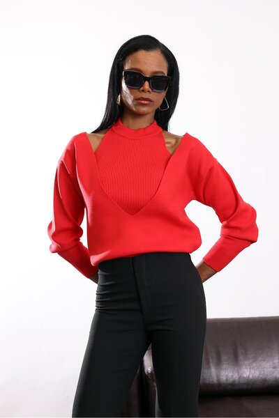 5in1Canpolat طقم تريكو بتفاصيل رياضية باللون الأحمر 251295