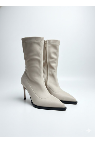 Passion Moda Evi Krem Rengi Streç Süet Bot&Bootie