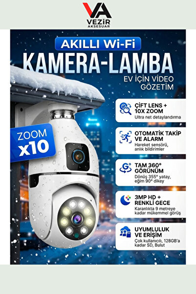 Okamm Çift Lensli Akıllı Ampul Kamera – 360° Pan/Tilt, Hareket Takipli WiFi K...