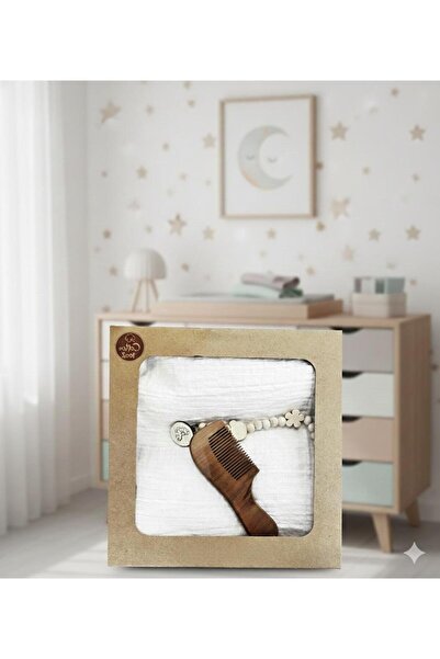 BİLGEN Style Baby Blanket Muslin Cotton Set Boxed with Comb and Pacifier Holder