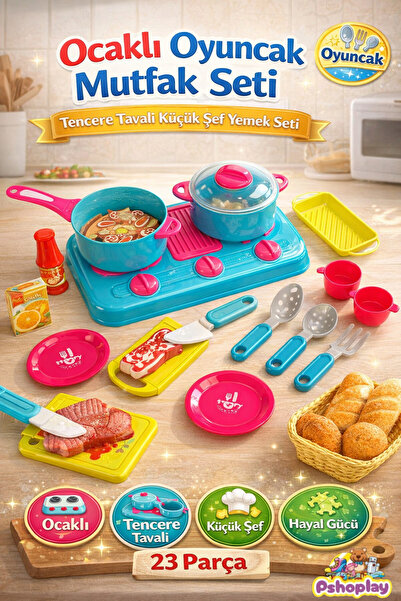 Pshoplay Ocaklı Oyuncak Mutfak Seti – Tencere Tavali Küçük Şef Yemek Seti