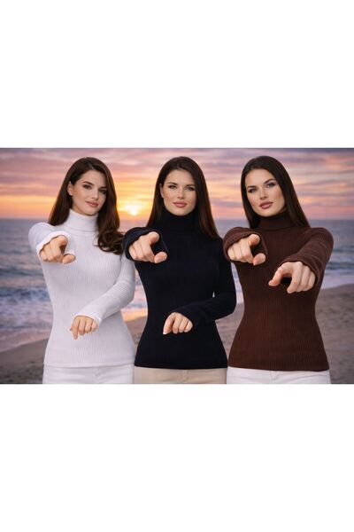 hayinik بلوزة نسائيه شتويه محبوك اكمام طويله ورقبه طويله فتحة اصبع 3 قطع لون ابيض لون اسود لون بني