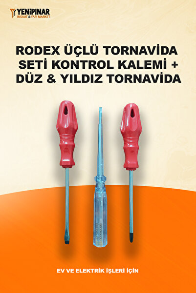 Rodex Üçlü Tornavida Seti | Kontrol Kalemi + Düz & Yıldız Tornavida | Ev ve E...