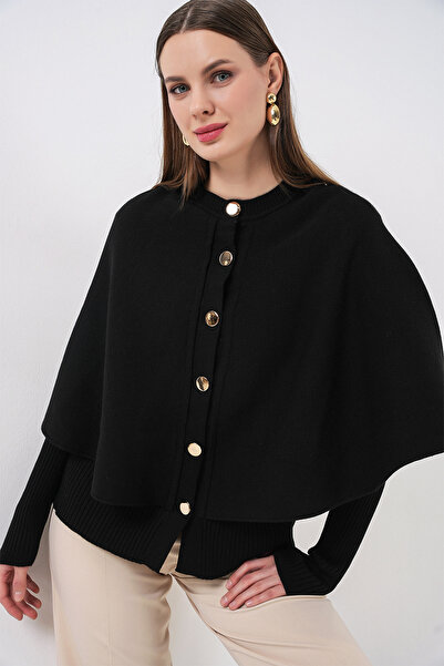 Bigdart Γυναικεία Πλεκτή Ζακέτα με Πέτο 15967 - Μαύρο