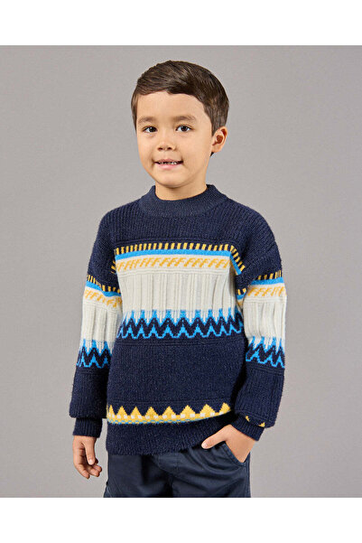 REDTAG سويت شيرت أولادي مخطط باللون الكحلي برقبة دائرية