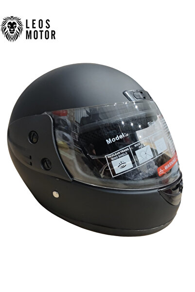 LEOS MOTOR -FULL FACE KASK-İTHAL- MAT SİYAH-DERİ BOYUNLUKLU-
