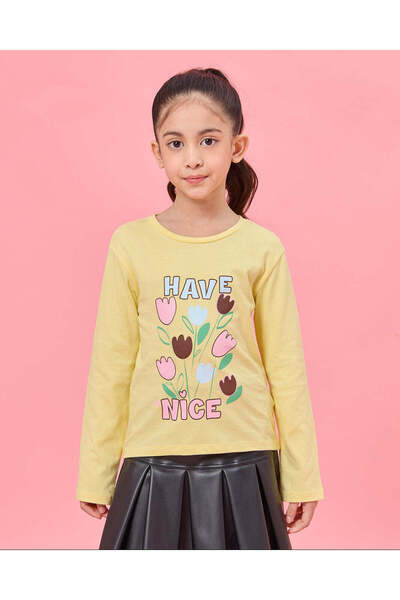 REDTAG تي شيرت بناتي بطبعة زهور صفراء