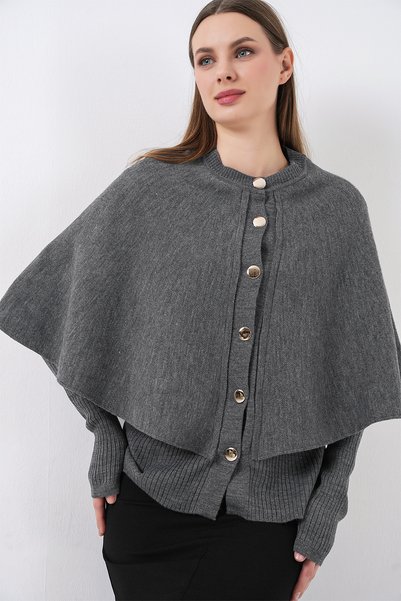 Bigdart Women's Cape Knitwear Cardigan 15967 - Anthracite