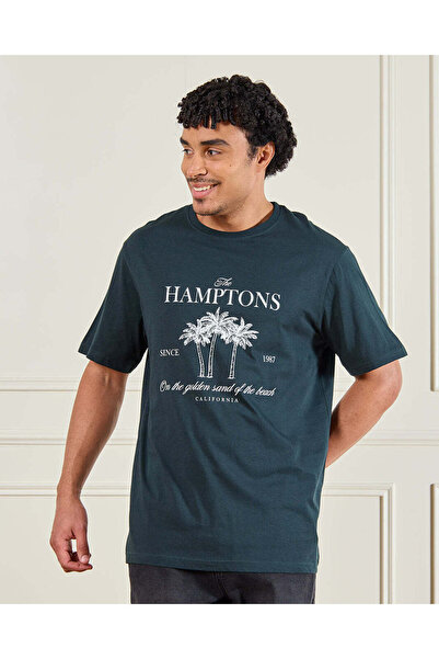 REDTAG تيشيرت رجالي أخضر مطبوع هامبتونز