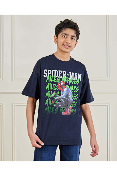 REDTAG تيشيرت سبايدرمان أزرق بحري للأولاد الكبار