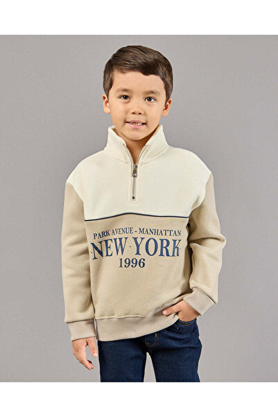 REDTAG Boys Beige Printed Sweatshirt