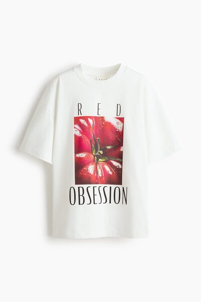 H&M Baskılı Spor Tişörtü Oversized Fit