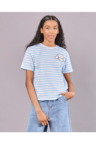 REDTAG تيشيرت سينامورول مخطط باللون الأزرق للبنات في المرحلة الثانوية