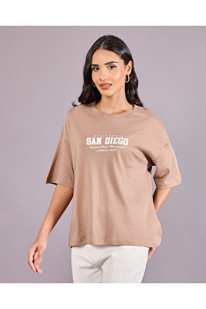 REDTAG Women Beige Printed T-Shirt