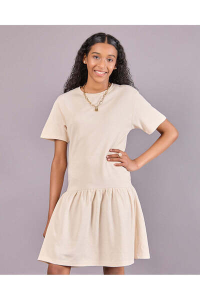 REDTAG Senior Girls Beige Interlock Drop Hem Dress
