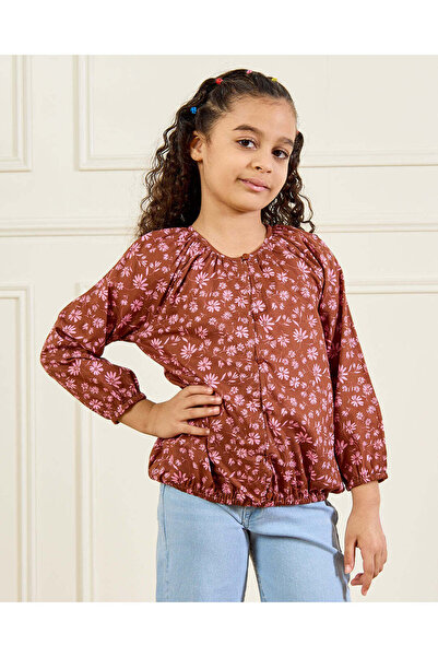 REDTAG بلوزة كاجوال للبنات بطبعة زهور بنية اللون