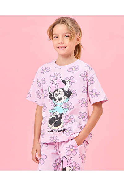REDTAG تيشيرت بناتي مطبوع عليه صورة ميني ماوس باللون الليلكي