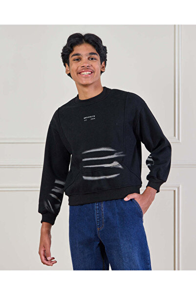 REDTAG Senior Boys Black Printed Sweatshirt